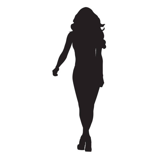 Sexy slim woman with long hair walking forward, vector silhouette Sexy slim woman with long hair walking forward, vector silhouette beautiful woman walking stock illustrations