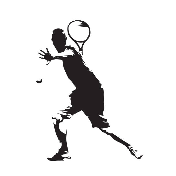 ilustraciones, imágenes clip art, dibujos animados e iconos de stock de jugador de tenis, vector abstracto silueta aislada - tennis silhouette vector ball