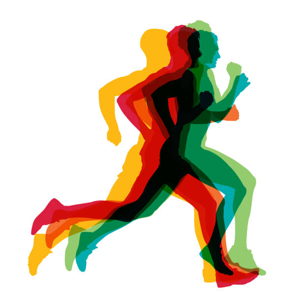 Run, colorful vector silhouettes Run, colorful vector silhouettes running stock illustrations
