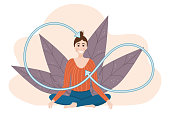 istock The concept of mind body balance in a flat cartoon style is isolated on a white background. The girl in the lotus position is happy and at peace, the heart and brain are one. Vector illustration 1300985971