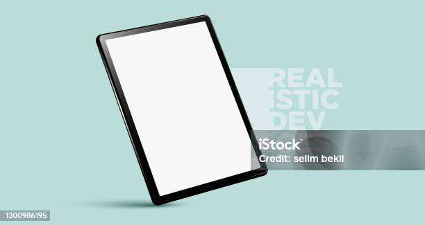 Realistische Vertikale Schwarze Tablet Pc Pad Computer Mockups Stock Vektor Art und mehr Bilder von Tablet PC