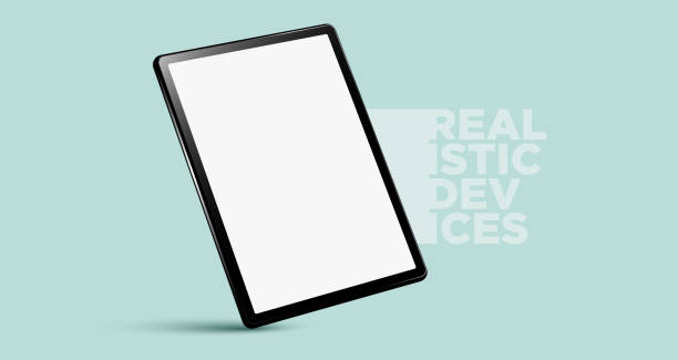 Realistic vertical black tablet pc pad computer mockups vector EPS. template stock illustrations