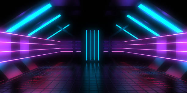 istock 3D abstract background with neon lights. neon tunnel .space construction . 3d illustration 1300989631