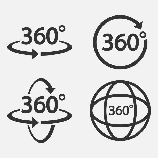 ilustraciones, imágenes clip art, dibujos animados e iconos de stock de conjunto de 360 icono. símbolo de vista de 360 grados. ilustración vectorial. - 360