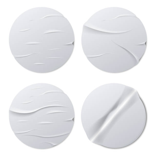 istock Set of Round crumpled sticker mock up. Vector illustration. 1300990204