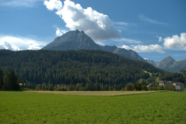 вид на район скуол в швейцарии 12.8.2020 - mountain switzerland scuol mountain peak стоковые фото и изображения
