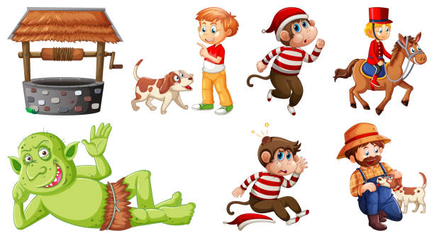 Set of different nursery rhyme character isolated on white background Set of different nursery rhyme character isolated on white background illustration nursery rhyme clip art stock illustrations