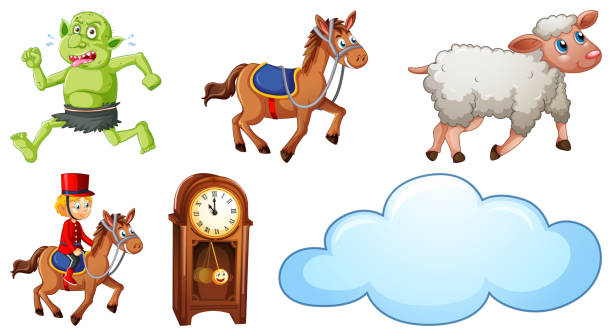 Set of different nursery rhyme character isolated on white background Set of different nursery rhyme character isolated on white background illustration nursery rhyme clip art stock illustrations