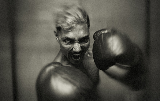 Boxing, sport, Fighter, dark, art, close-up, portrait, attack, tattoo, portrait, motion,