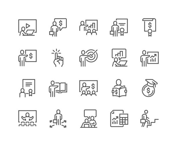 Line Business Training Icons Simple Set of Business Training Related Vector Line Icons. 
Contains such Icons as Presentation, Class, Mentoring and more.
Editable Stroke. 48x48 Pixel Perfect. seminar stock illustrations