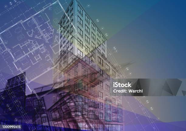Abstract Alrchitectural Drawings Stock Photo - Download Image Now - Building Information Modeling, Construction Industry, Building Exterior