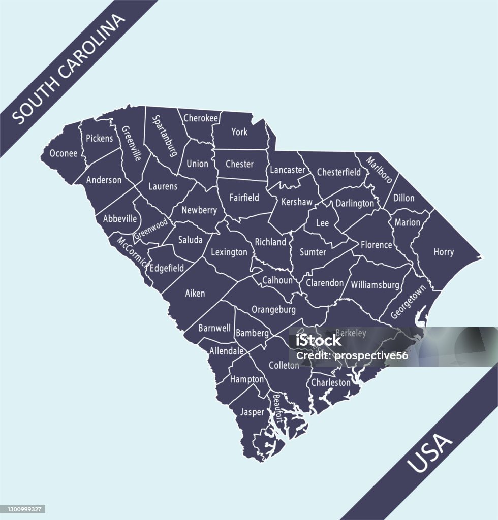 Simple Sc Map South Carolina Counties Map Labeled Stock Illustration - Download Image ...