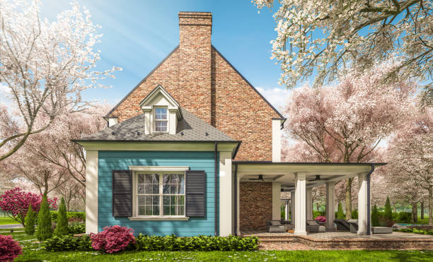 istock 3d rendering of modern classic house in colonial style in spring day 1301000537