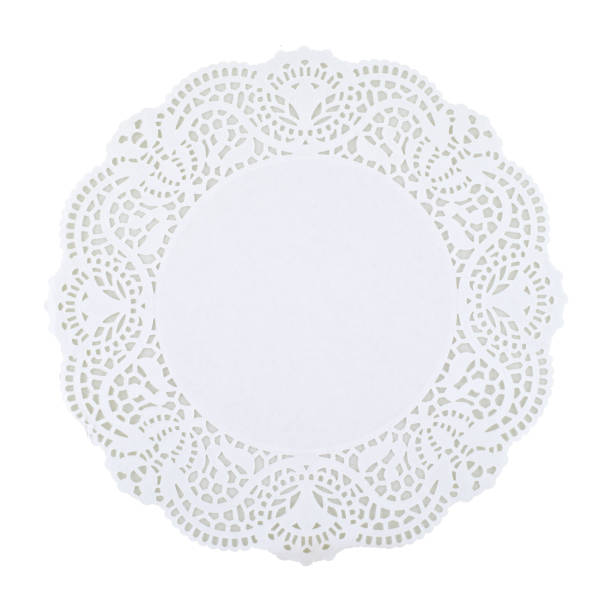 round white doily isolated on white background, copy space. clipping path - doily imagens e fotografias de stock