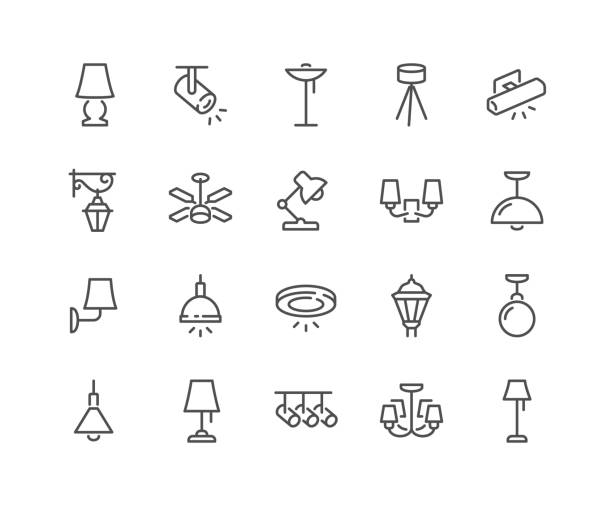 ilustraciones, imágenes clip art, dibujos animados e iconos de stock de iconos de lámparas de línea - sconce
