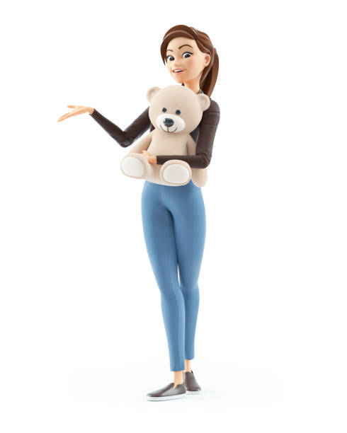 istock 3d cartoon woman holding teddy bear 1301004686