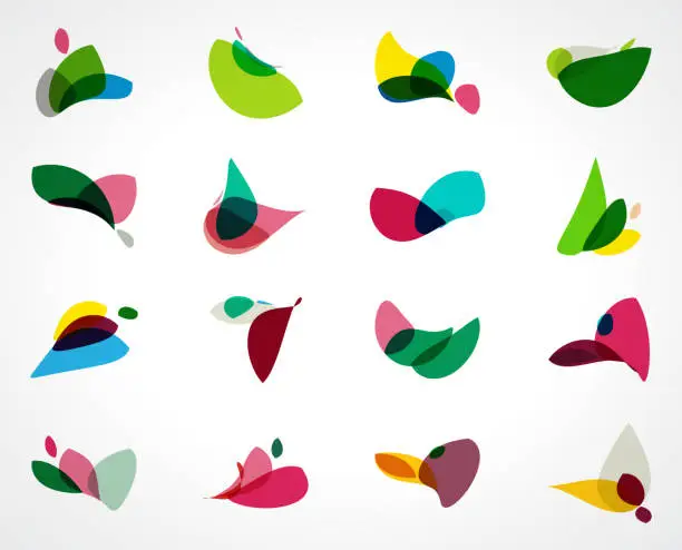 Vector illustration of Abstract colors twisted floral pattern icon collection for design