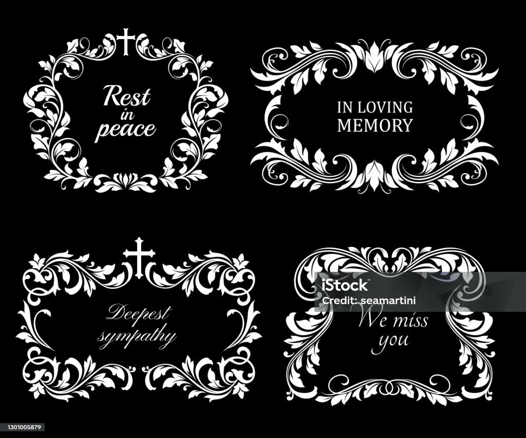 Rectangular Funeral Frame Funeral Vector Frames Isolated Floral Borders Set Stock Illustration ...