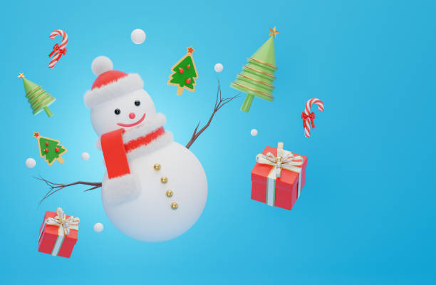 istock Snowman at christmas on blue background.3d rendering. 1301006063