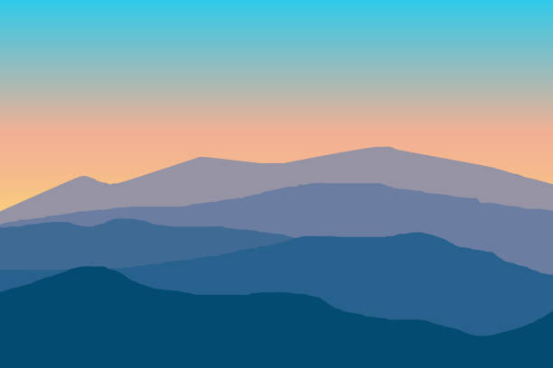 mountain ridge vector illustration vector illustration of mountain landscape before sunrise with gradient color ridge stock illustrations