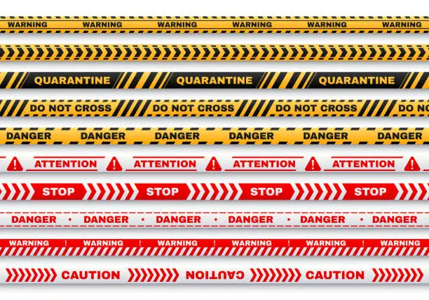 Vector illustration of Security warning vector tapes with typography set