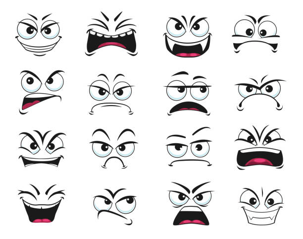 illustrations, cliparts, dessins animés et icônes de ensemble d’icônes de vecteur d’isolement d’expression de visage de dessin animé - grumble