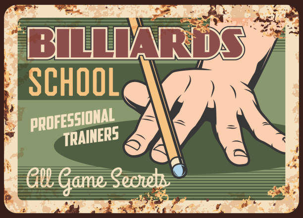 ilustrações de stock, clip art, desenhos animados e ícones de billiards school metal plate rusty, pool snooker - snooker table