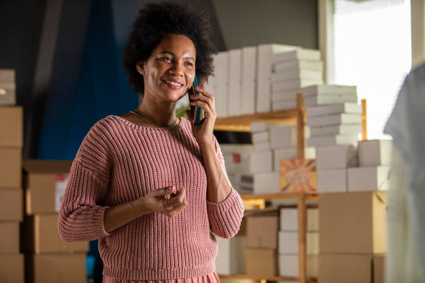 istock Organizing package delivery to customers over the phone 1301007796