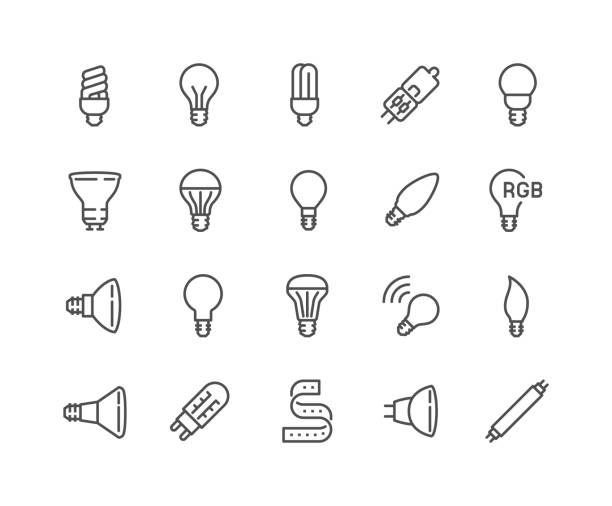 illustrations, cliparts, dessins animés et icônes de icônes d’ampoule de ligne - led bulb