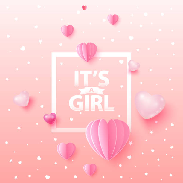 istock It is a girl newborn gift card design with hearts on pink background. 1301009865