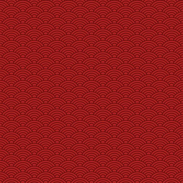 Red oriental background with waves. Seamless pattern in chinese style. chinese tapestry stock illustrations