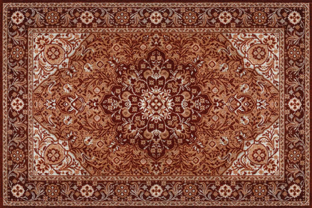 vieille texture persane brune de tapis, ornement abstrait - textile pattern rug floral pattern photos et images de collection