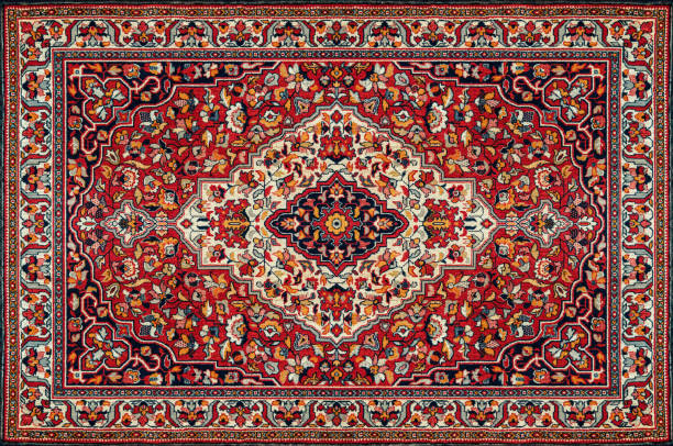 vieille texture rouge de tapis persan, ornement abstrait - textile pattern rug floral pattern photos et images de collection