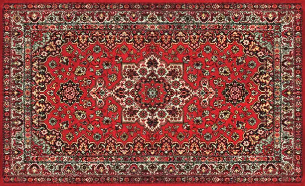 Part of fabric Old Red Persian Carpet Texture, abstract ornament