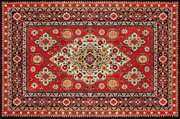 istock Old Red Persian Carpet Texture, abstract ornament 1301012656