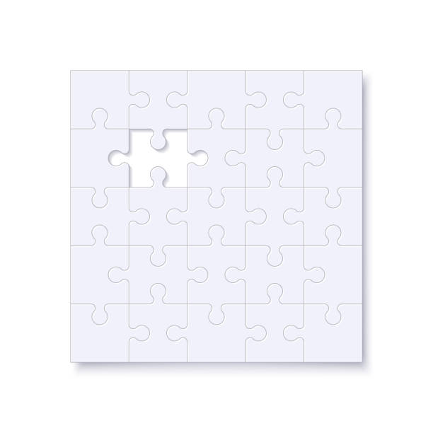 puzzle szablon z kwadratową siatką i cieniem. układanka z brakującym kawałkiem, ramka szczegółów układanki do prezentacji biznesowej. - solution jigsaw piece jigsaw puzzle problems stock illustrations