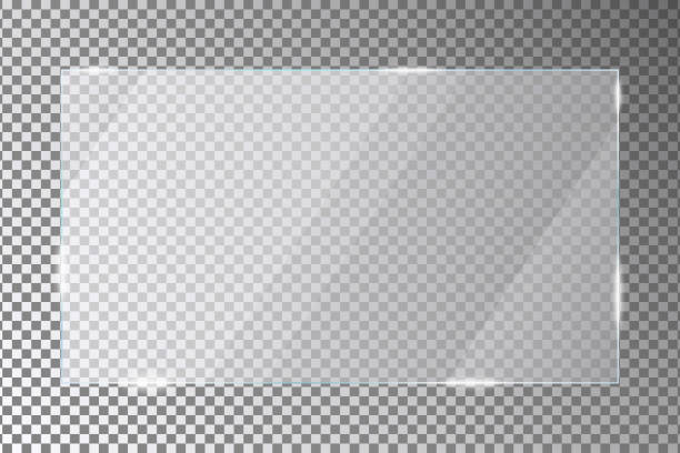glasplatte auf transparentem hintergrund. acryl- oder plexiglasplatten mit glanz und lichtreflexionen in rechteckform. - screen background stock-grafiken, -clipart, -cartoons und -symbole