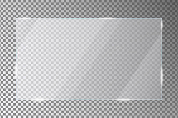 illustrations, cliparts, dessins animés et icônes de plaque en verre sur le fond transparent. plaques acryliques ou plexiglas avec lueurs et reflets légers en forme de rectangle. - plaque verre