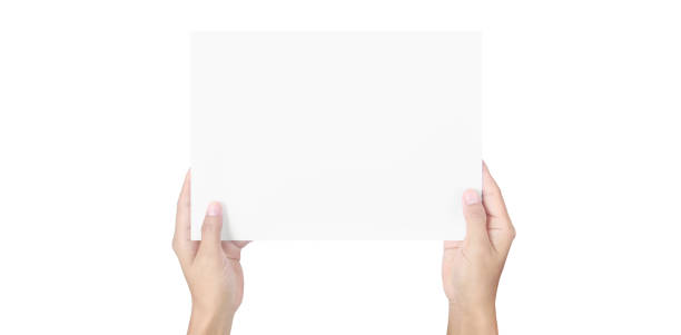 istock Hands holding paper blank for letter paper 1301017380