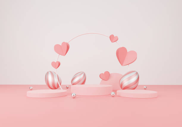 istock happy easter day concept. minimal scene with geometric forms. cylinder podium display and easter, silver ball or mockup for product in pink pastel background. space for text. 3D illustration 1301019963