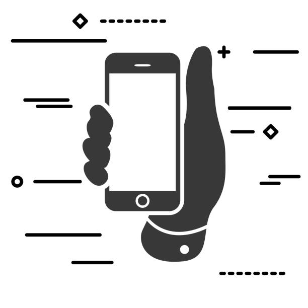 istock Flat Line art design graphic image concept of black mobile phone 1301021165