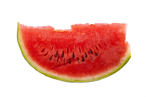 Three slices of fresh watermelon isolated on white background. An isolated object.