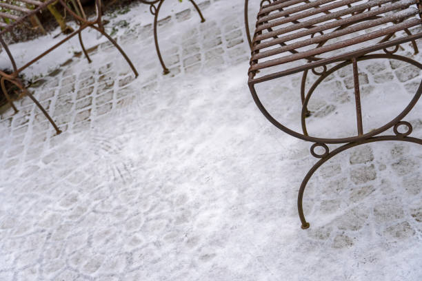 Germany, February 2021: Garden place covered by fresh snow