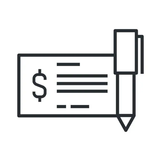 Vector illustration of Cheque icon in line design style. Vector illustration.
