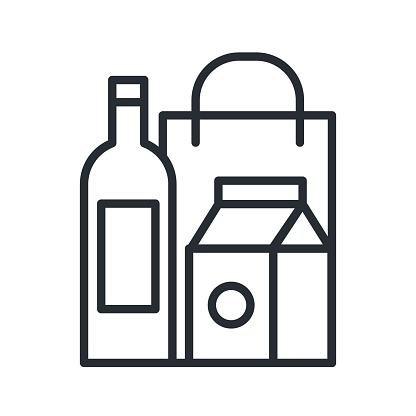 Groceries icon in line design style. Paper bag and food sign.