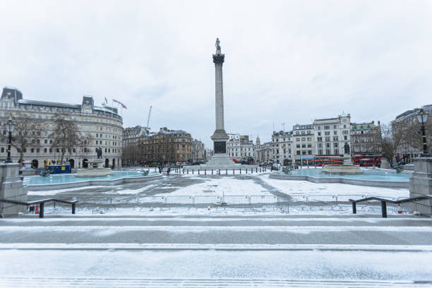 Snowy day in Central London. stock photo