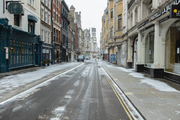 Snowy day in Central London. stock photo