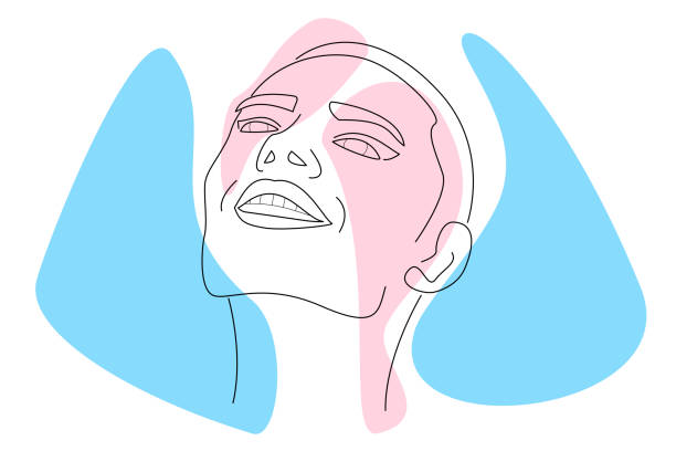 ilustrações de stock, clip art, desenhos animados e ícones de hand drawn vector illustration in modern abstract style of a happy non binary face. abstract modern androgynous face portrait. - transgender