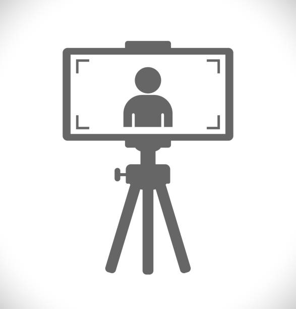 vlog on smartphone camera vlog with smartphone camera vlogging person vector icon tripod vector stock illustrations