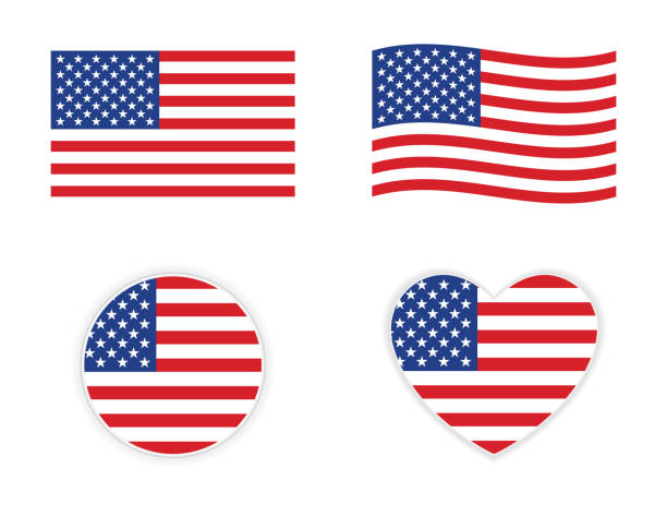 usa american flag icon usa american flag icon wave circle and heart shape stars and stripes stock illustrations